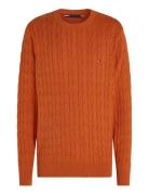 Classic Cotton Cable Crew Neck Tops Knitwear Round Necks Orange Tommy ...