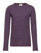 2X2 Cotton Stripe Talino Top Tops T-shirts Long-sleeved T-Skjorte Purp...