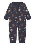 Nightsuit Ls Aop Pyjamas Sie Jumpsuit Navy Minymo