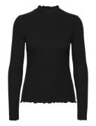 Rib T-Shirt With Frill Tops T-shirts & Tops Long-sleeved Black Tom Tai...