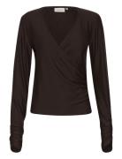 Rifagz Wrap Top Tops Blouses Long-sleeved Brown Gestuz