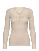 Organic T-Shirt W/ Lace Tops T-shirts & Tops Long-sleeved Beige Rosemu...