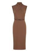 Belted Jersey Mockneck Dress Knælang Kjole Brown Lauren Ralph Lauren