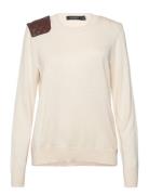 Faux-Leather-Trim Cotton-Blend Sweater Tops Knitwear Jumpers Beige Lau...