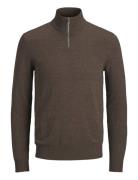 Jjeemil Knit Half Zip Noos Tops Knitwear Half Zip Jumpers Brown Jack &...