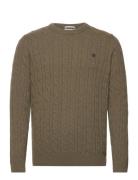 Phillips Brook Cable Crew Neck Sweater Dark Olive Tops Knitwear Round ...