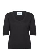 Mspam Scoop Neck Knit T-Shirt Tops Knitwear Jumpers Black Minus