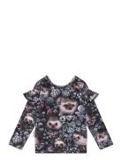 Print Frilla Shirt Tops T-shirts Long-sleeved T-Skjorte Black Gugguu