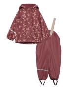 Rainwear Set - Aop, W. Fleece Outerwear Rainwear Rainwear Sets Red CeL...