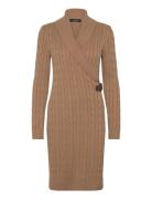 Cable-Knit Buckle-Trim Sweater Dress Knælang Kjole Beige Lauren Ralph ...