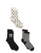 Sock 3 P Bg Heart And Bow Socks & Tights Socks Multi/patterned Lindex