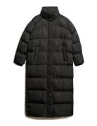 Maxi Longline Puffer Jacket Foret Jakke Black Superdry