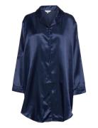 Satin Long Sleeve Nightshirt Nattøj Blue Lady Avenue