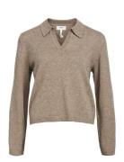 Objthess L/S V-Neck Knit Polo Noos Tops Knitwear Jumpers Beige Object