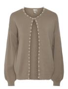 Yasfonny Ls Pearl Knit Cardigan S. - D2D Tops Knitwear Cardigans Beige...