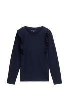 Ruffle Longsleeve Tops T-shirts Long-sleeved T-Skjorte Navy Tom Tailor