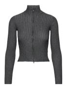 Cropped Knitted Zip Cardigan Tops Knitwear Cardigans Grey Monki