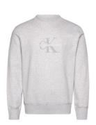 Chenille Monologo Crew Neck Tops Sweatshirts & Hoodies Sweatshirts Gre...