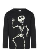 Top Ls Skeleton Glow In The Da Tops T-shirts Long-sleeved T-Skjorte Bl...