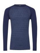 Geo Merino Wool Crew Sport Base Layer Tops Navy Bula