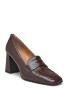 Classic Square Loafer Shoes Heels Heeled Loafers Brown Apair