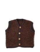 Vest Bouclé Merino Wool W. Buttons Tops Vests Brown Smallstuff