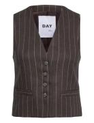 Frida - Casual Linen Stripe Blazers Sleeveless Blazers Brown Day Birge...