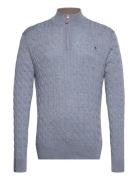 Merino Cable John Zip Designers Knitwear Half Zip Jumpers Blue Morris