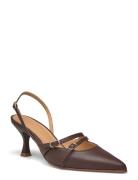 Joelle Brown Leather Pumps Shoes Sling Backs Heeled Slingbacks Brown A...