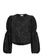 Zoey Double Pouf Sleeve Blouse Designers Blouses Long-sleeved Black Ma...