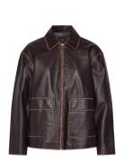 Leather-Effect Jacket With Contrast Stitching Læderjakke Skindjakke Br...