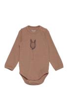 Body Ls, Solid W. Print Bodies Long-sleeved Brown CeLaVi