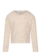 Top Velvet And Sequins Tops T-shirts Long-sleeved T-Skjorte Cream Lind...