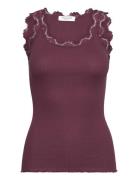 Rwbabette Silk Sl U-Neck Lace Top Tops T-shirts & Tops Sleeveless Burg...