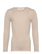 Beatha Silk T-Shirt W/ Lace Tops T-shirts Long-sleeved T-Skjorte Beige...