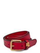 Logo-Keeper Leather Skinny Belt Bælte Red Lauren Ralph Lauren