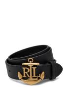 Anchor-Logo Leather Skinny Belt Bælte Black Lauren Ralph Lauren