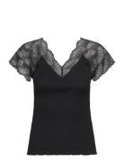 Beatha Silk Top W/Lace Tops T-shirts & Tops Short-sleeved Black Rosemu...