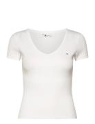 Tjw Slim Essential Rib V Ss Tops T-shirts & Tops Short-sleeved White T...