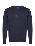 Reg Tonal Shield Ls T-Shirt Tops T-Langærmet Skjorte Navy GANT