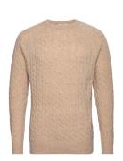 Lambswool Raglan Cable O-Neck Knit Tops Knitwear Round Necks Beige Lin...