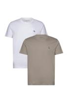 2 Pack Monologo T-Shirt Tops T-Kortærmet Skjorte Beige Calvin Klein Je...