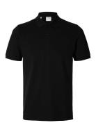 Slhslim-Atlas Ss Polo Tops Polos Short-sleeved Black Selected Homme