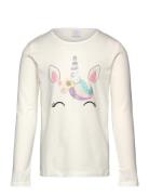 Top L S Unicorn Face Tops T-shirts Long-sleeved T-Skjorte White Lindex