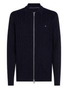 Classic Cable Polo Zip Through Tops Knitwear Full Zip Jumpers Navy Tom...