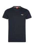 Essential Contrast Emb Tee Tops T-Kortærmet Skjorte Navy Superdry