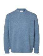 Slhreuben Ls Knit Relaxed Crew Neck Tops Knitwear Round Necks Blue Sel...