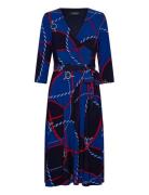 Rope-Print Surplice Stretch Jersey Dress Knælang Kjole Blue Lauren Ral...