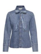 Denim Shirt With Bow Tops Shirts Denim Shirts Blue Mango