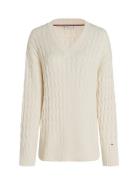 Soft Co Cable Rlx V-Nk Ls Swt Tops Knitwear Jumpers Cream Tommy Hilfig...